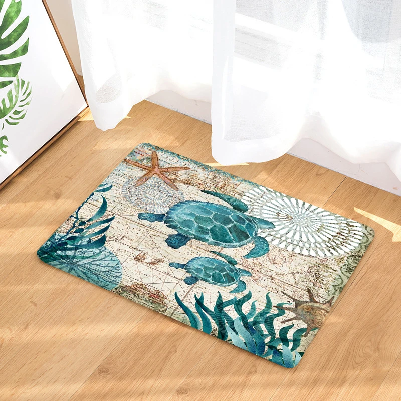 New Sea Style Turtle Octopus Printing Doormat Flannel Fabric Whale Seahorse Home Decoration Door Mat Non-slip Floor Mat Vloermat