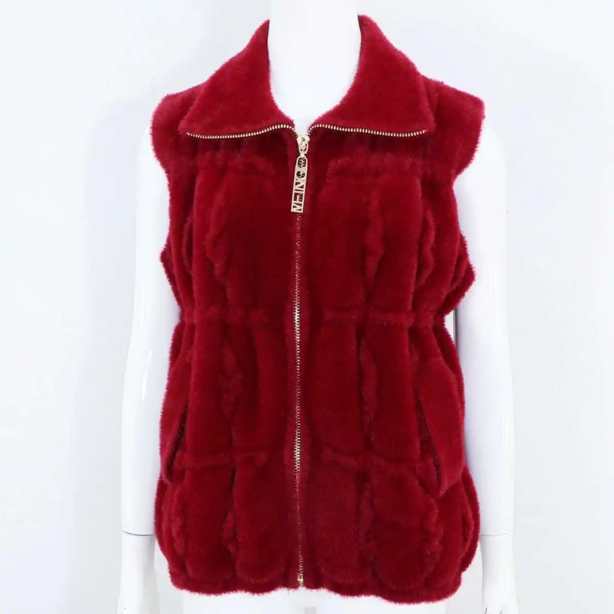 Chaleco de terciopelo de visón para mujer, chaqueta con solapa, suéter exterior para madre, chaleco grueso con cremallera, Otoño e Invierno