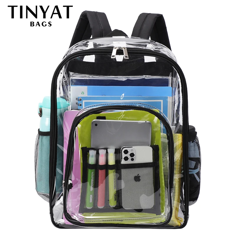 

TINTAT Heavy Duty Transparent Backpack Women Clear School Backpack Waterproof Multi Pockets Large Bags Student Mochila Teenages