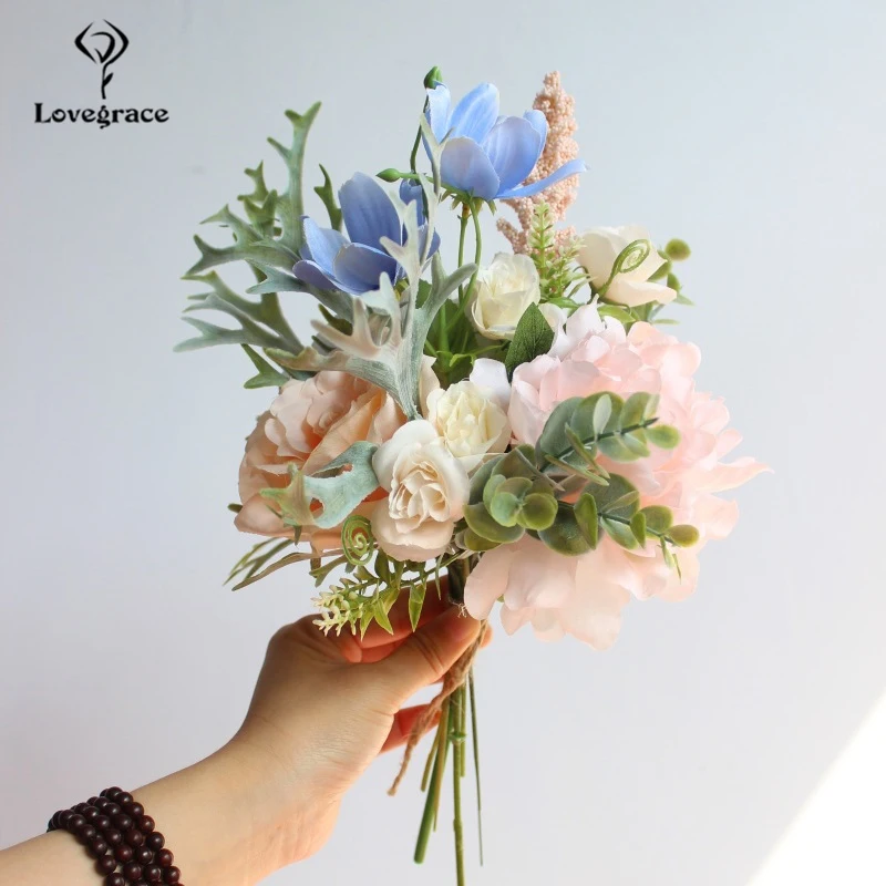 Lovegrace Mix Bloemen Zijde Pioen Kunstbloemen Rose Galsang Bloem Zijden Nep Boeket voor Thuis Bruiloft Decoratie Faux Flore