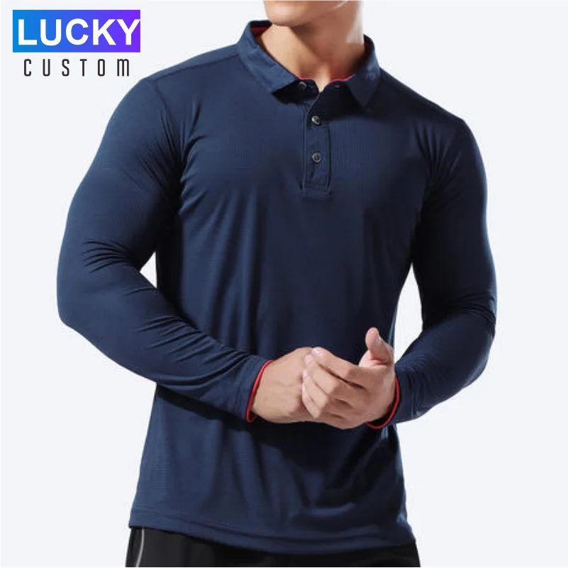 Men\'s Quick-drying Long-sleeved Polo Shirt Sports Running Fitness Polo Bulk Custom Printed Embroidery Logo Breathable Top