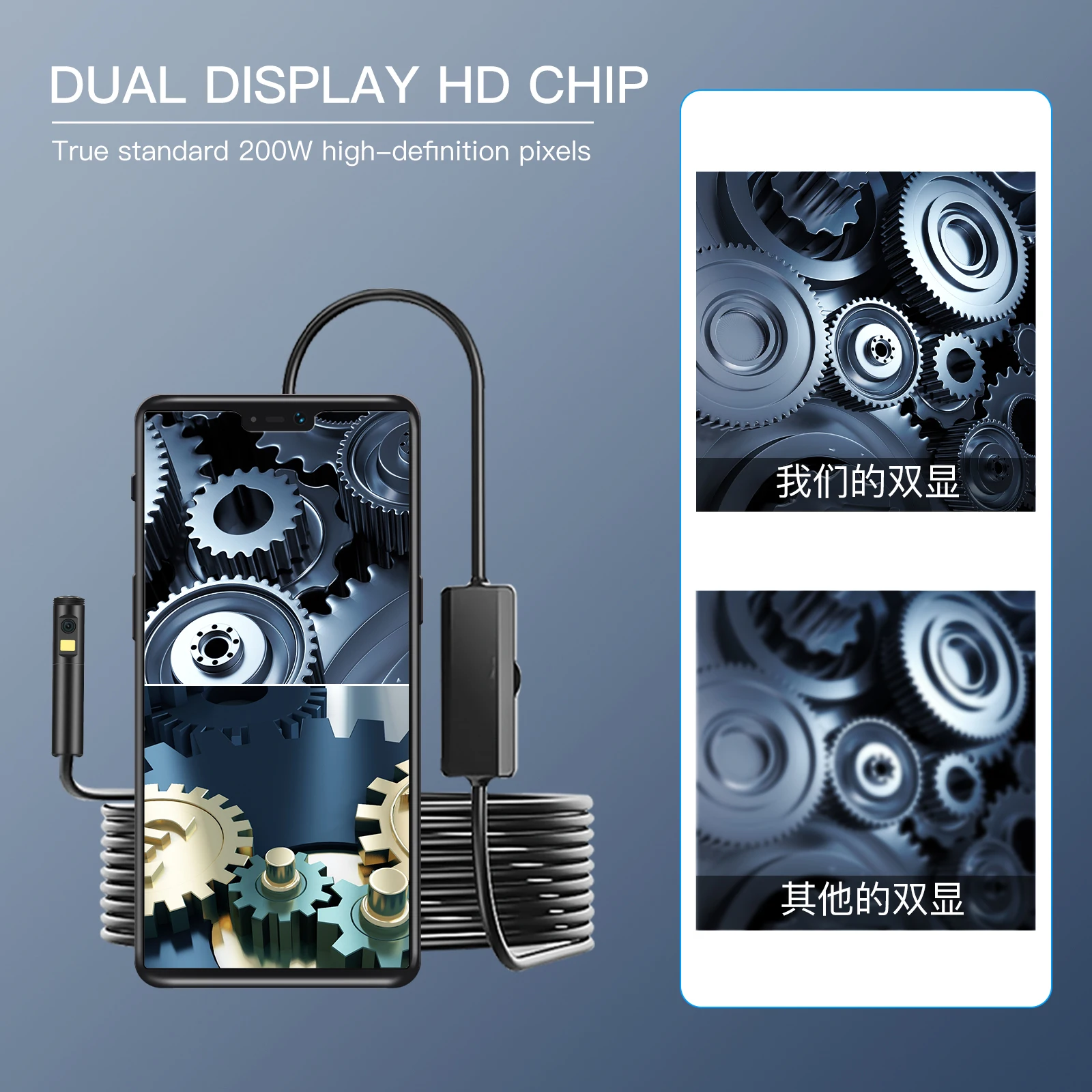 Câmera industrial do endoscópio do telefone móvel de 3in1 usb da dupla-lente ip689 impermeável 8mm/5.5mm1080p conduziu a luz linha macia e dura