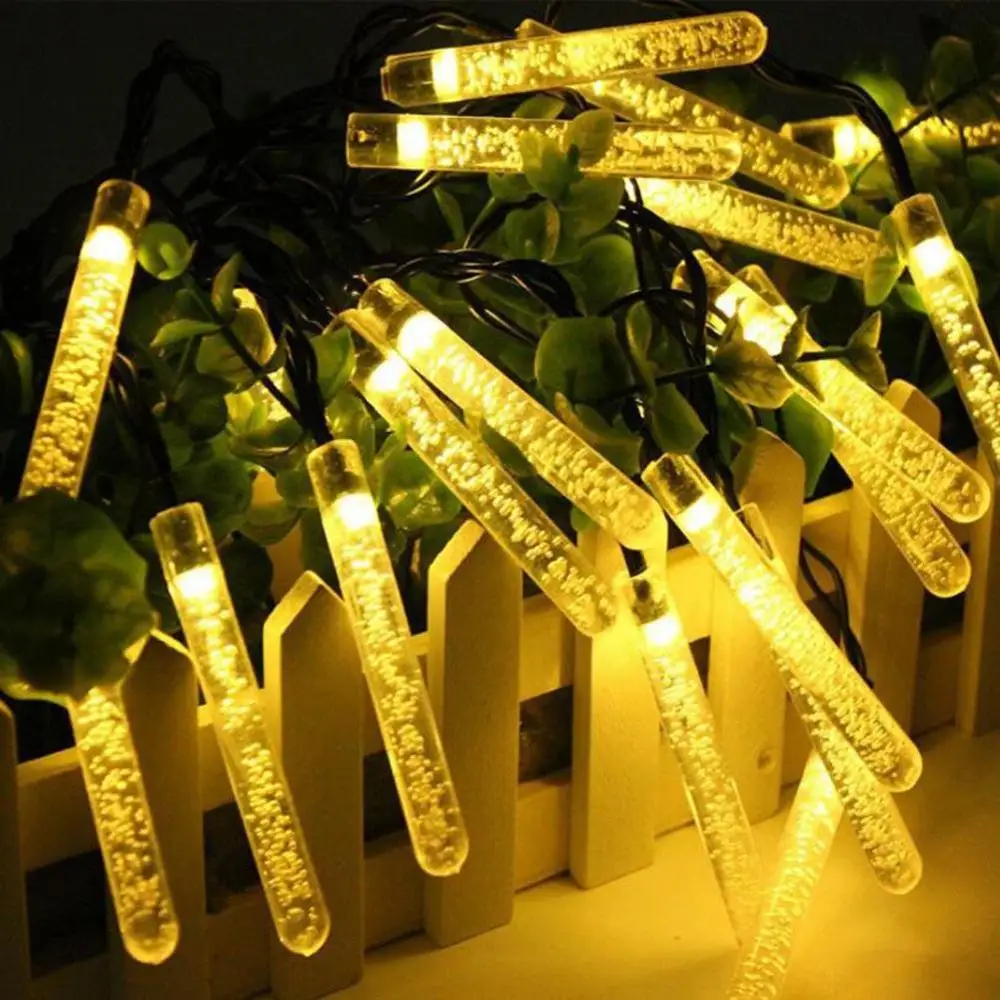 LED Solar Power Icicles Air Bubble Christmas Fairy Lights String Outdoor Waterproof Garden Festoon Garland Party Decoration