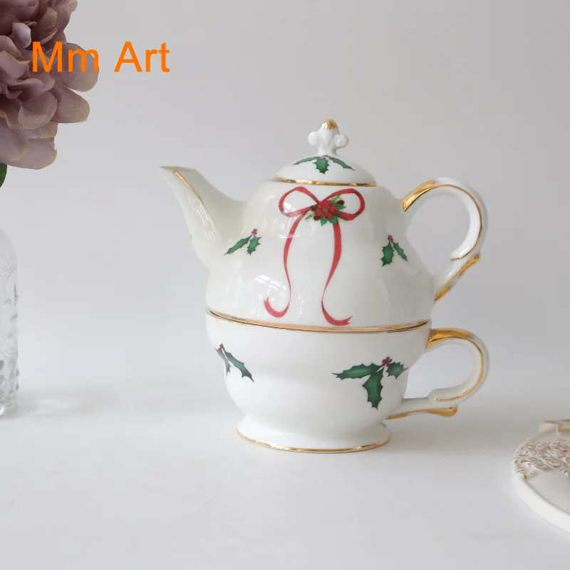 Christmas Berry Series Gold Painting Teapot Sets Pot and Cup Set