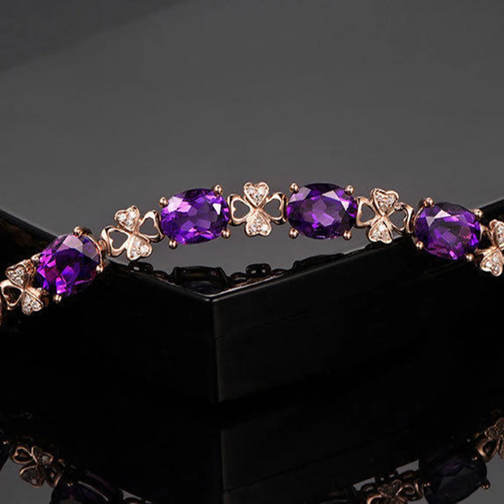 Natural Amethyst Gemstone Bracelet 18K Rose Gold Jewelry Pulseras De Feminina Bizuteria Bracelet for Women Bracelet Box Girls