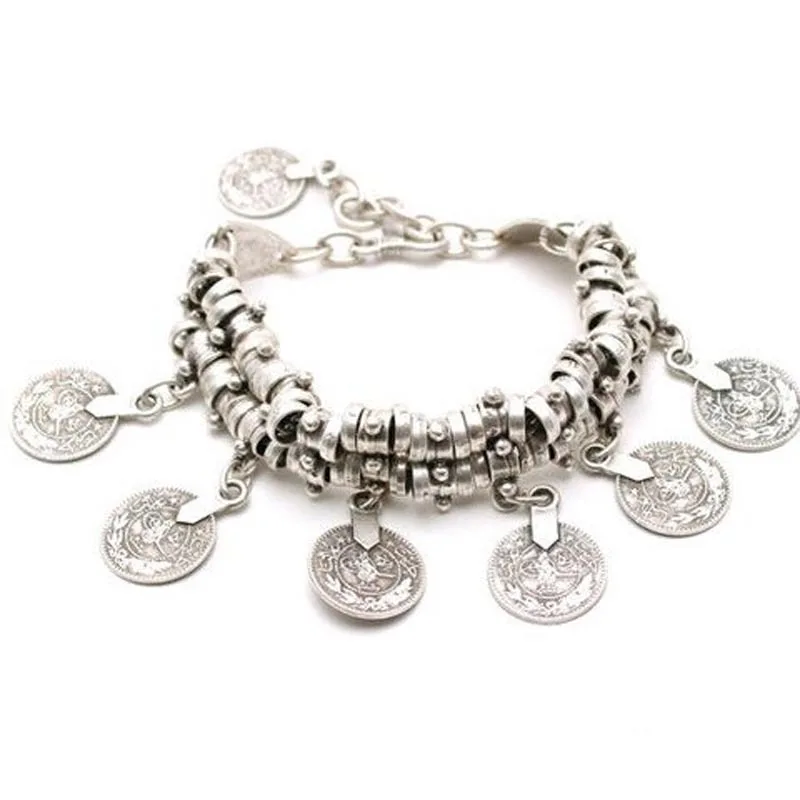Vintage ethnische übertriebene Münze Anhänger Armbänder für Frauen Boho Silber Farbe geschnitzte geometrische indische Armbänder Jhumka Schmuck – Detail 9