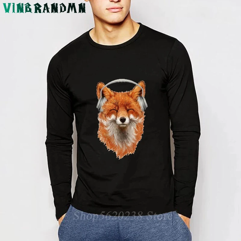 Funny The Musical Fox Hip Hop Print T Shirt Long Sleeve Round Collar T-shirt Smiling Fox Design For Men Clothing Dropshipping