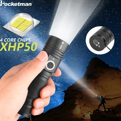 8000LM XHP50 LED Flashlight USB Rechargeable Flashlights Zoomable Torch Waterproof Torch Magnetic Tail Flashlight Work Light