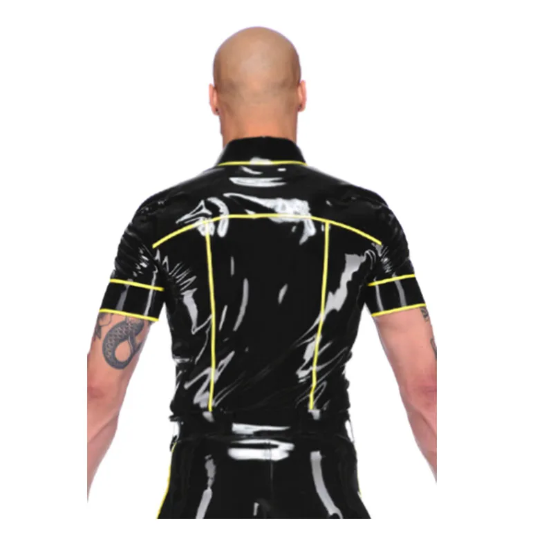 Latex Rubber Gummi Male Short Sleeves Shirt Yellow Cool Customized 0.4mm