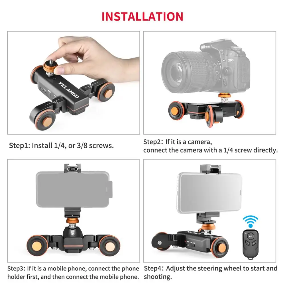 YELANGU-Curseur de piste de moteur électrique L4X pour appareil photo, vidéo, auto-dolly, IL, Nikon, Sony, DSLR, iphone12, 13, Xiaomi