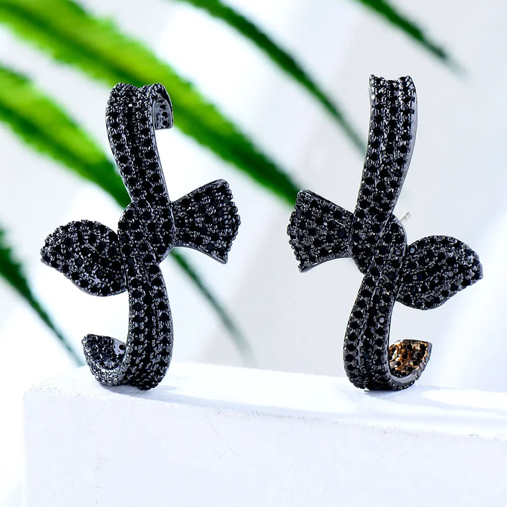 GODKI NewTrendy Black Bowknot drop Earring For Women Wedding Party Indian Dubai Bridal Jewelry boucle d'oreille femme Gift 2022