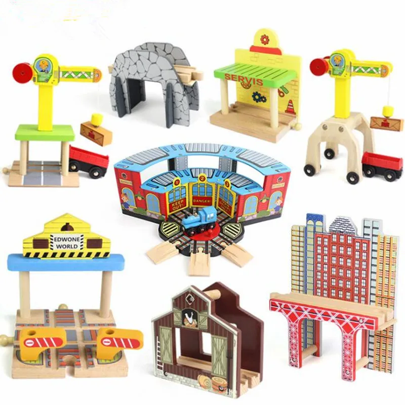 1PC Wooden Train Track Accessories Parking Lot Railway Station Fit for Thomas Biro Multiple Tracks Educational Toys for Children