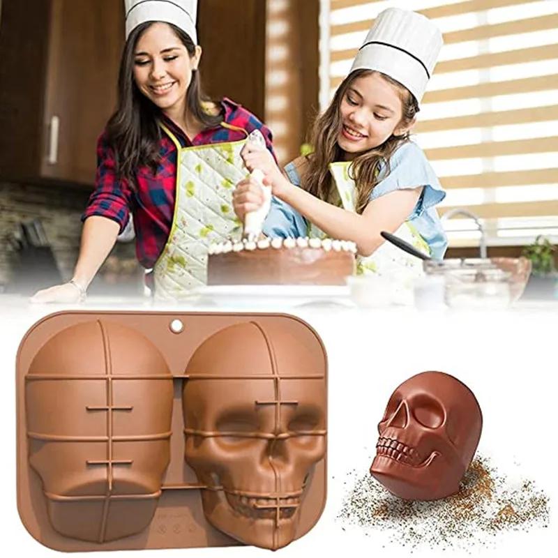 Large Realistic Silicone Skull Cake Mould DIY Baking Cake Mold for Halloween Gifts Kitchen Accessories Baking Decoration Tool FU