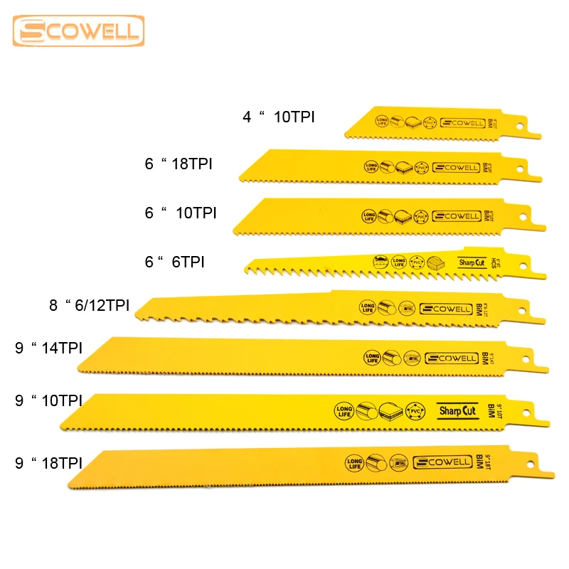 10pcs Reciprocating Saw Blades Machinery Sabre Saw Blade for Wood Metal Cutting 4 Inch to 9 Inch 5TPI 6TPI 10TPI 18TPI DIY Tools