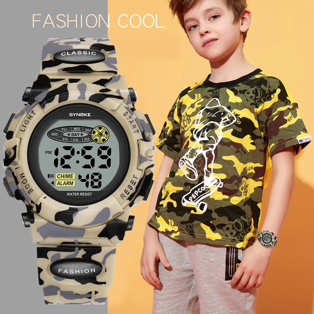 SYNOKE Kids Watches for Kids Children Digital Sport Camouflage Military Regalos Para Fiestas De Ninos Education Watch