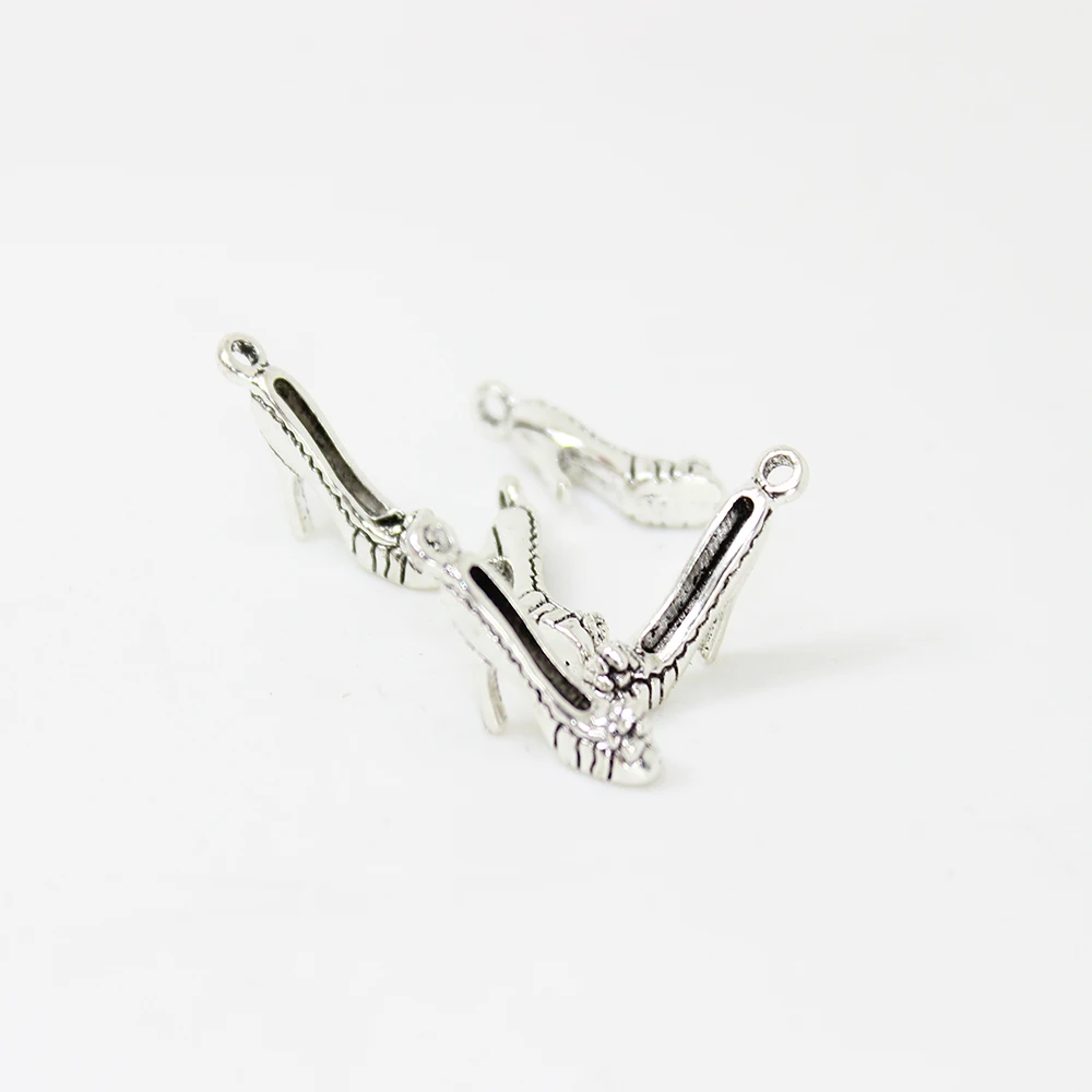 25Pcs/Lot Shoe Charms Antique Tibetan Silver Tone 3D Lovely High Heeled Shoes Charm Pendant 18X14mm