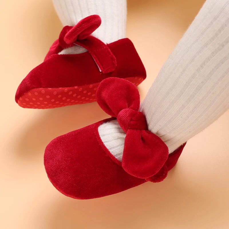 0-18M Neugeborenen Baby Mädchen Schuhe Samt Rot Weihnachten 0-18M Prinzessin Mädchen Baby Schuhe bogen Erste Wanderer – Detail 7