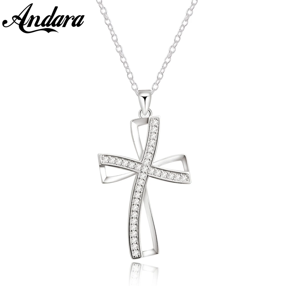 

New 925 Silver Necklace Cross CZ Pendant Necklace Female Wedding Party Clavicle Chain Necklace Romantic Valentine'S Day Jewelry