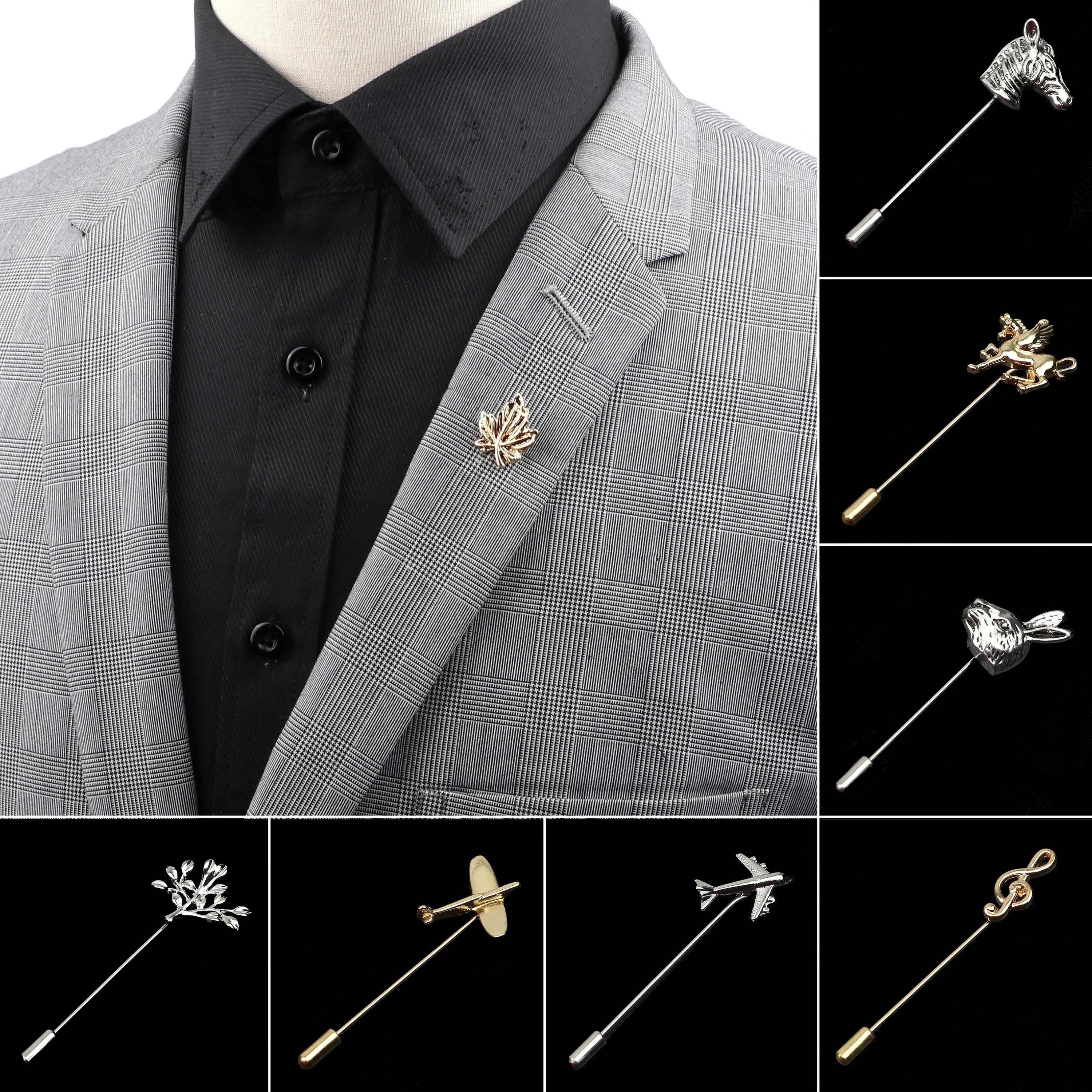 Men's Advanced Chic Brooches Leaf Zebra Airplane Shawl Lapel Pins Uxedo Corsage Hat Shirt Suit Collar Pin Party Daily Accessory