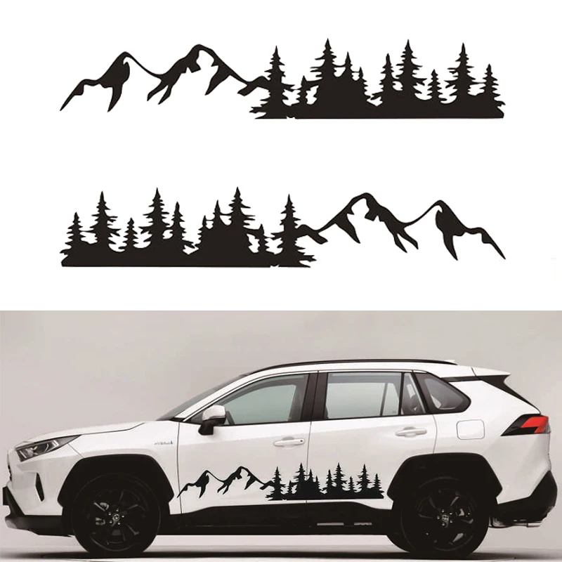 

2pcs Black Car Sticker Tree Mountain Decal Forest Vinyl Graphic for Camper RV Trailer Truck Custom Sticker