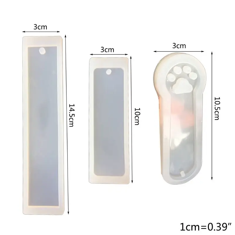 Molde de resina epoxi de cristal para fabricación de joyas, marcapáginas de garra de gato rectangular, hecho a mano, 3 piezas