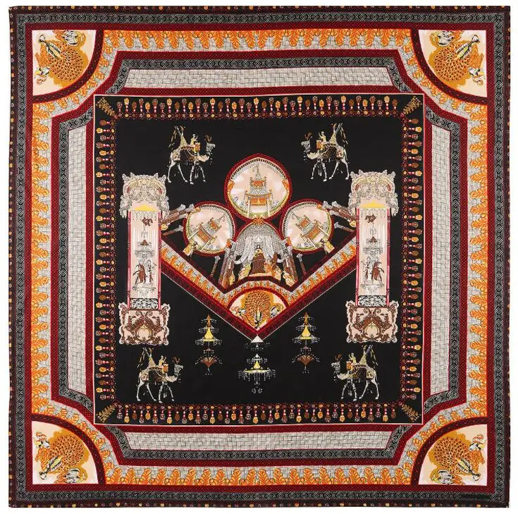 

Новинка брендовая шаль-бандана 100% саржевый шелковый шарф дворцовый дизайн 130 см квадратные шарфы платок с принтом женский шарф и повязки