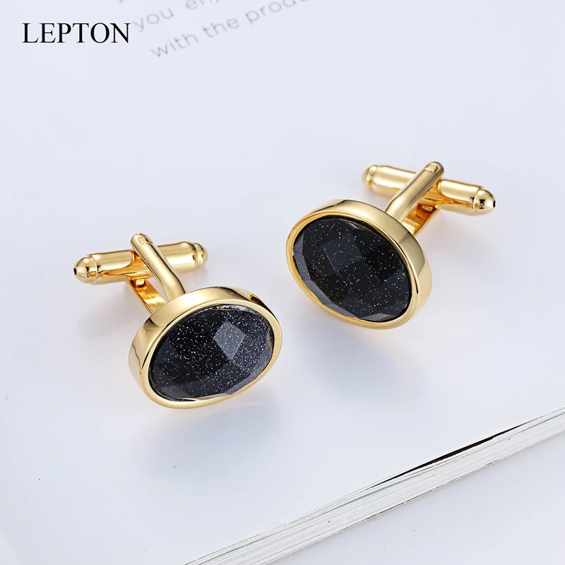 

Lepton Tangent Plane Blue Sandstone Cufflink For Mens Gifts Wedding Groom Business Gemelos Low-Key Luxury Star Stone Cufflinks