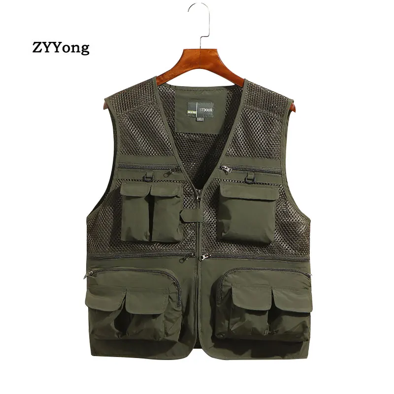 Cotton Vest Coat Fashion Men Photographer Waistcoat Work Breathable Jacket Tourism Outdoor Sport Fishing Loose Leisure Clothing