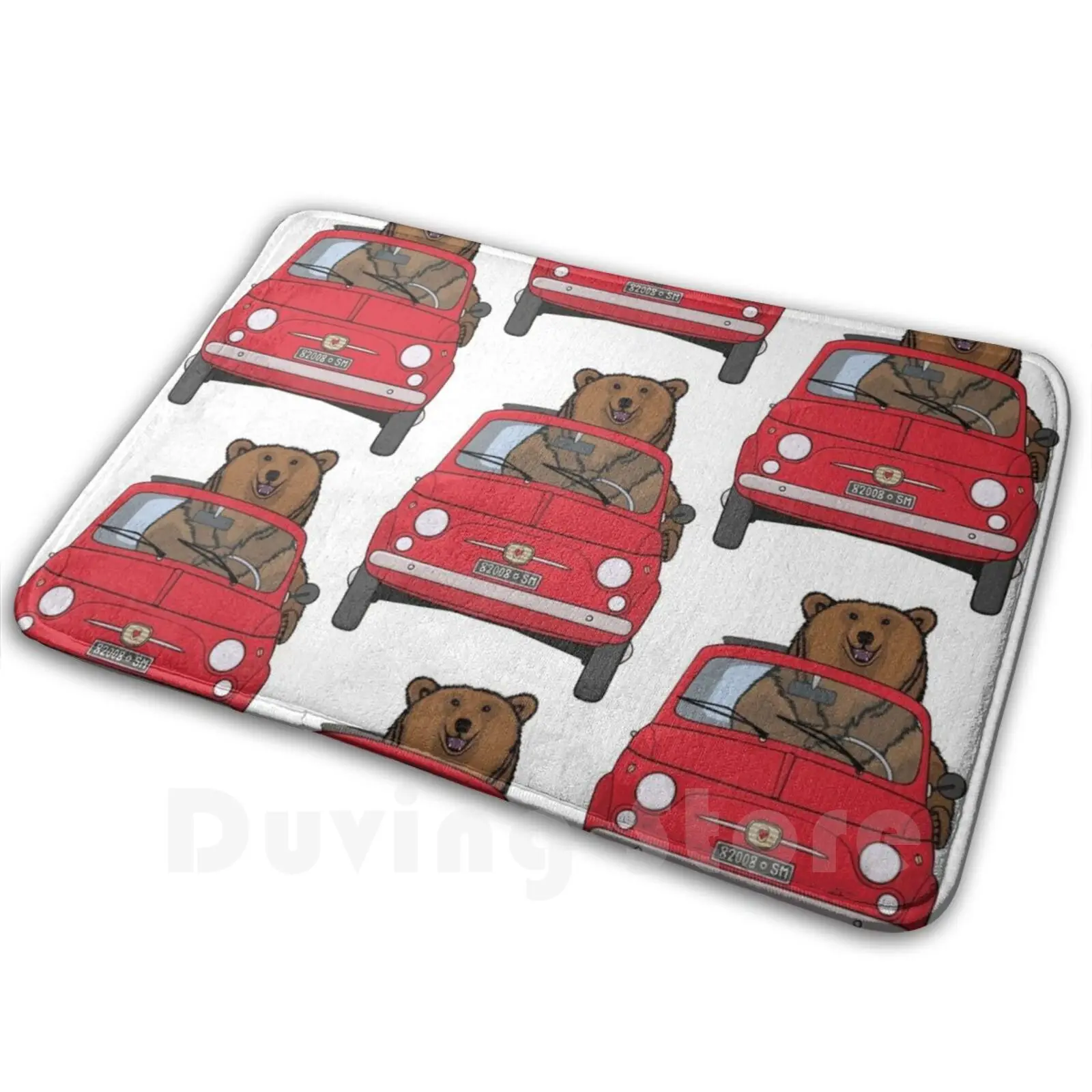 

Bear In A Red Classic Fiat 500 Mat Rug Carpet Anti-Slip Floor Mats Bedroom Classic Red Fiat 500 Fiat 500 Old Vintage Retro Old