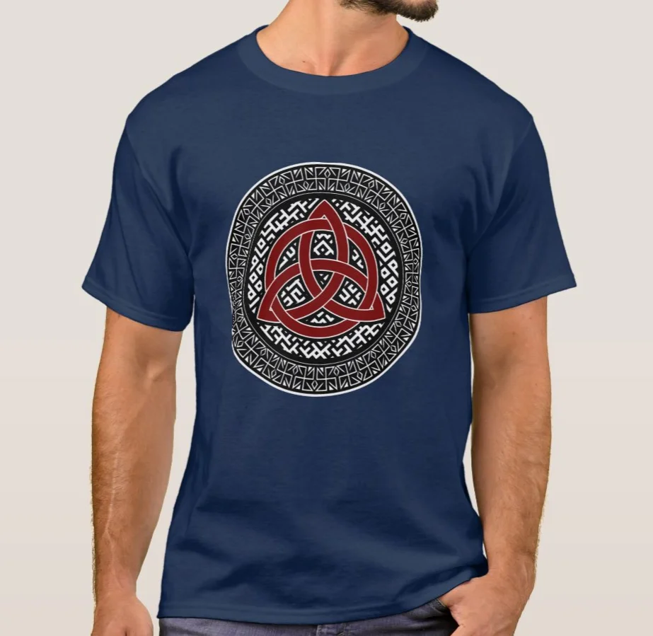 Triglav Slavic Mythology Pagan God Triple Deity Traditional Slavic Pattern T-Shirt. Cotton Short Sleeve O-Neck Mens T Shirt New