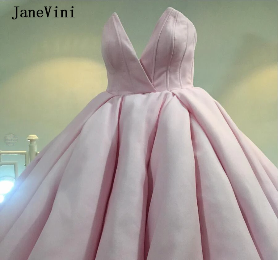 JaneVini 2020 Elegante Principessa Rosa Abiti Stile Quinceanera Abito di Sfera CON SCOLLO A V Lace-up torna Tulle Puffy Ragazze Formal Dress Vestido 15