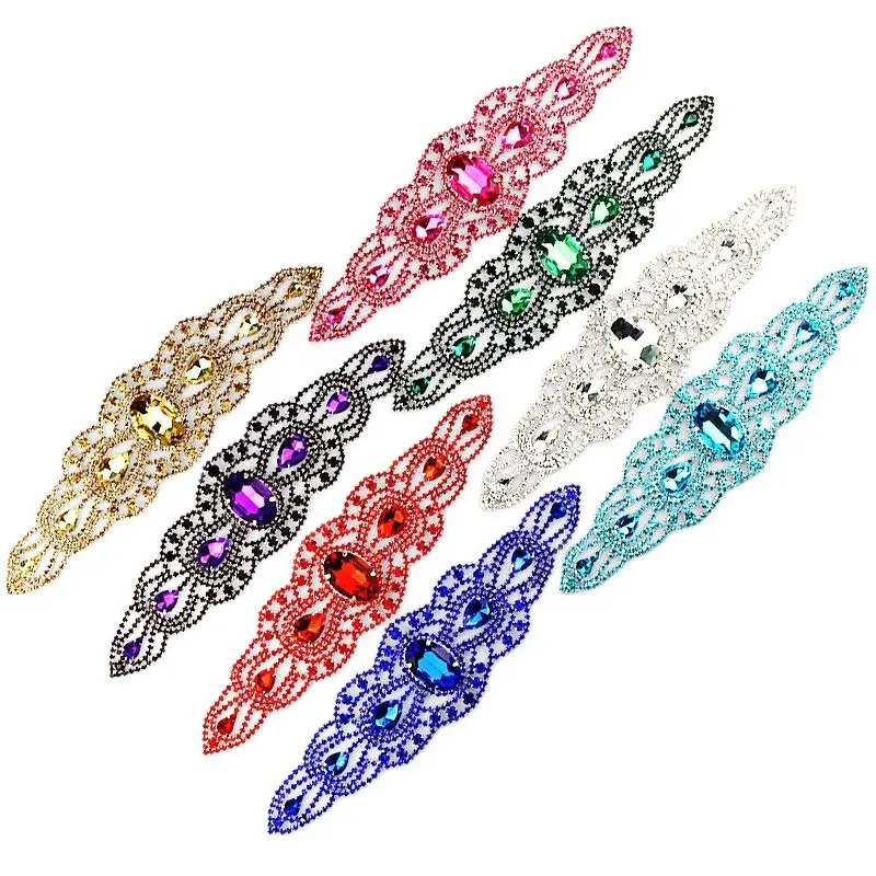 1 Piece Crystal Rhinestone Patch For Wedding Large Crystal Gemstone Long Welded Applique Sewing Bag Dress Accessories YHZ022