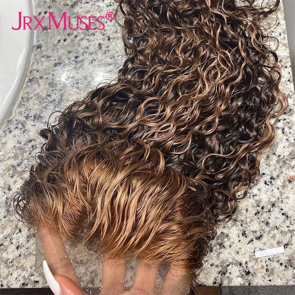 

Highlight Brown Colored Curly Lace Front Wigs for Women Brazilian Deep Wave Frontal Wig Pre Plucked Remy Human Hair Wigs
