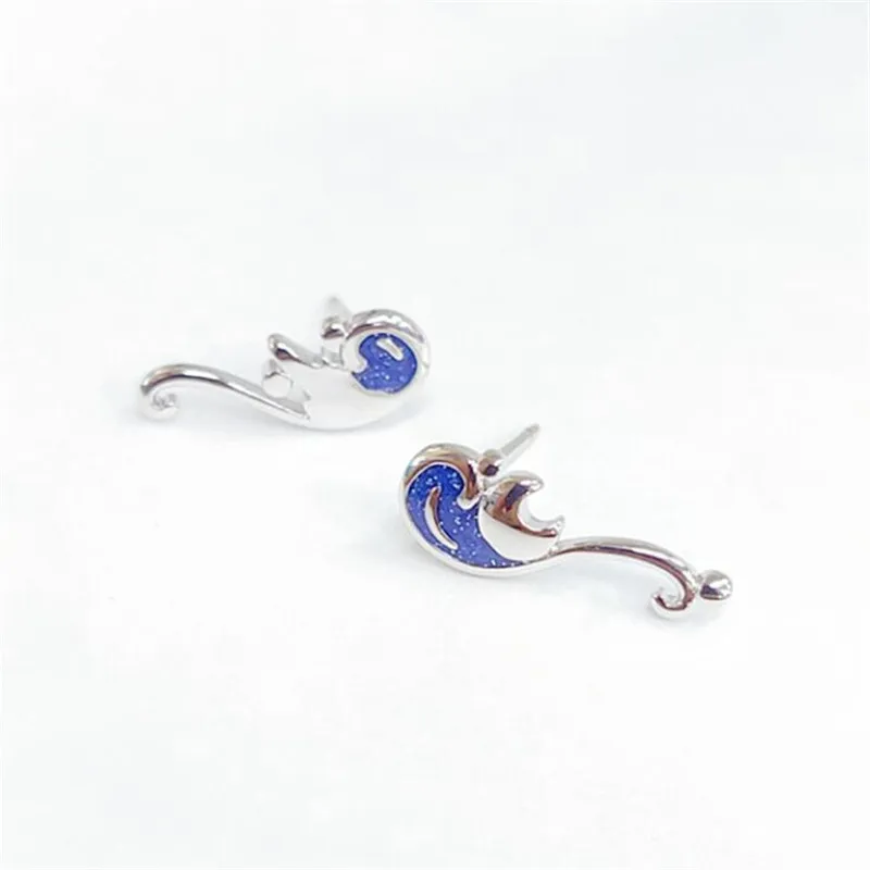 New Creative Personality Star Bearded Crescent 925 Sterling Silver Jewelry Simple Mori Epoxy Van Gogh Star Stud Earrings E196