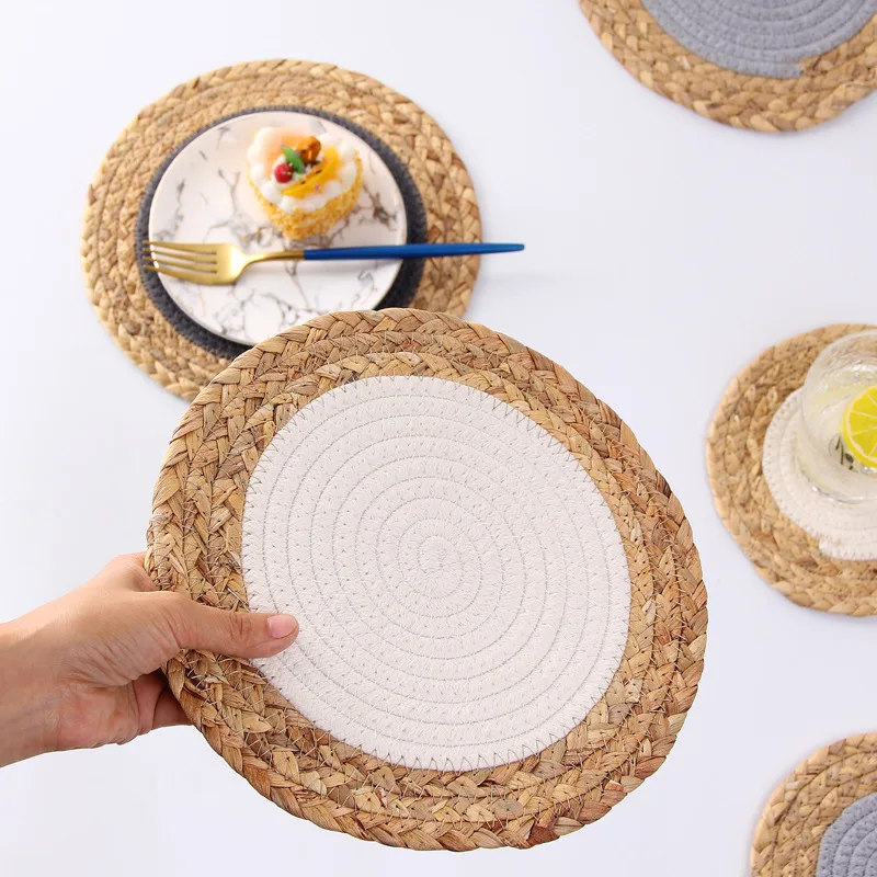 Home Decoration Natural Handmade Straw Woven Mats, Round Braided Placemats Hot Pads for Cooking and Baking