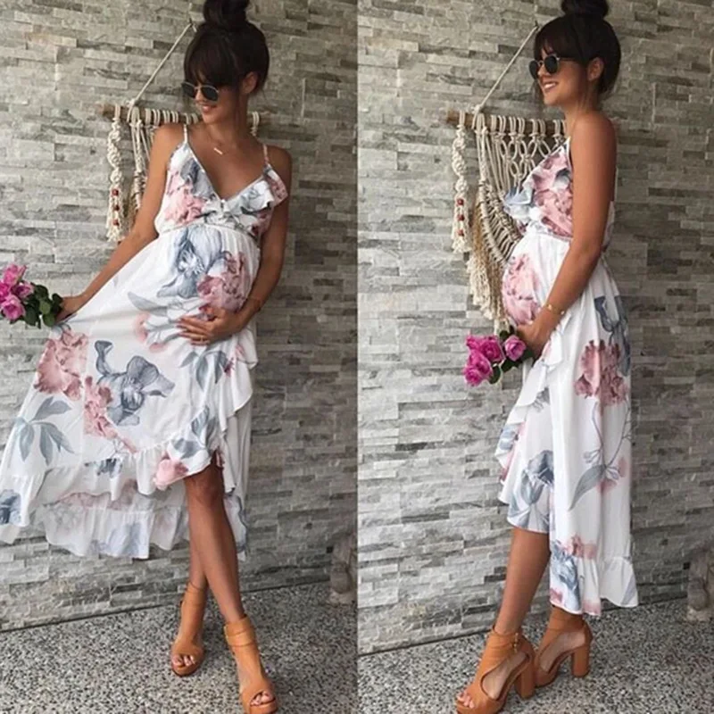 Maternity Dress Ruffled Pregnancy Clothes Print Maternity Clothes Elegant Loose Irregular Maternity Clothes Plus Size Maxi Dress