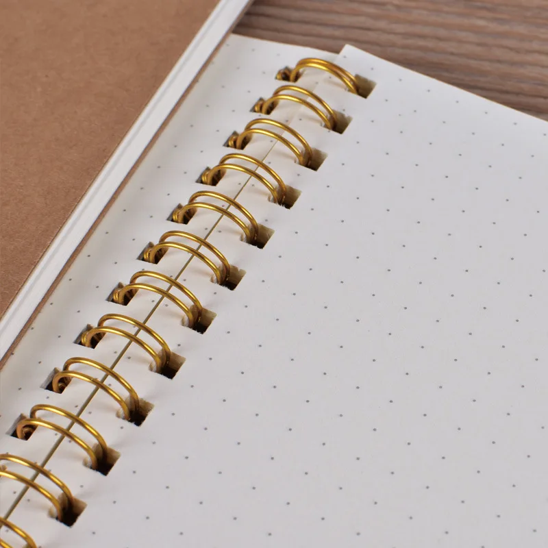 A5 Kraft Paper Cover Notebook 50 Sheets Spiral Coil Daily Notebook Dot Blank Grid Line Inner Page Notebook Sketchbook