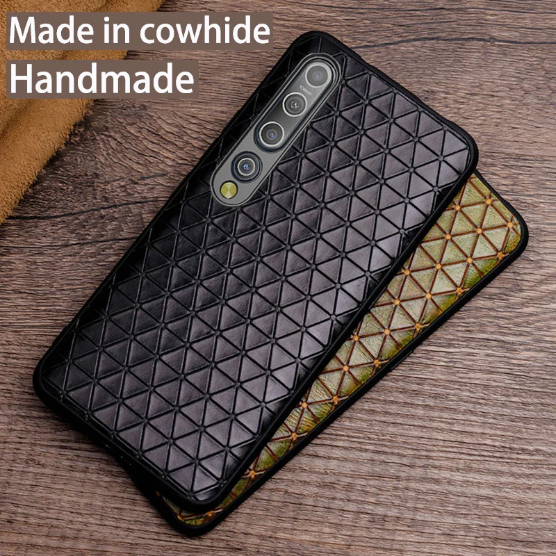 Genuine Leather Phone Case For Xiaomi Mi 12 11 Pro 9 SE Mix 4 Note 10 Pro Luxury Natural Cowhide Skin Cover Triangle Funda Capa