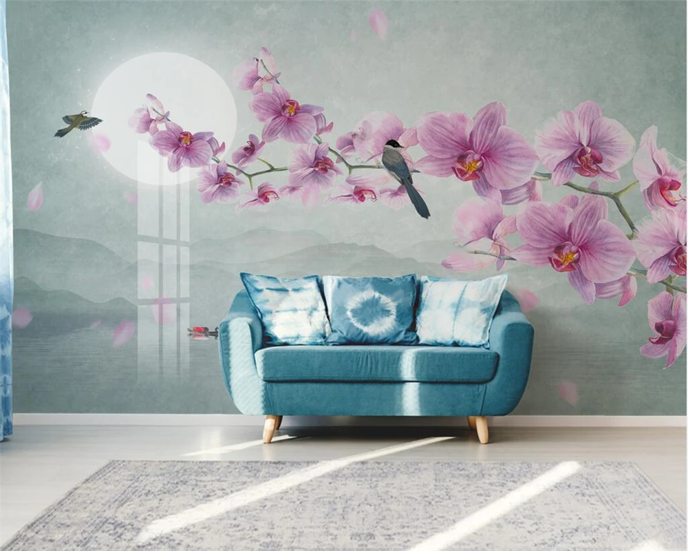 beibehang Customized modern nordic new chinese magnolia flower ink landscape background wall paper wall papers home decor