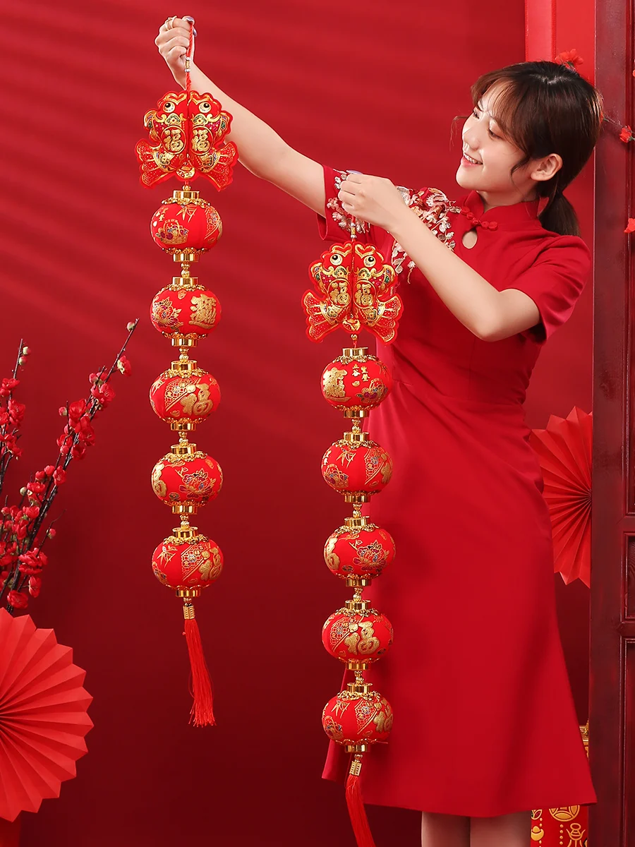 2021 small red lanterns serial decorations indoor Chinese New Year scene layout Spring Festival high grade flocking