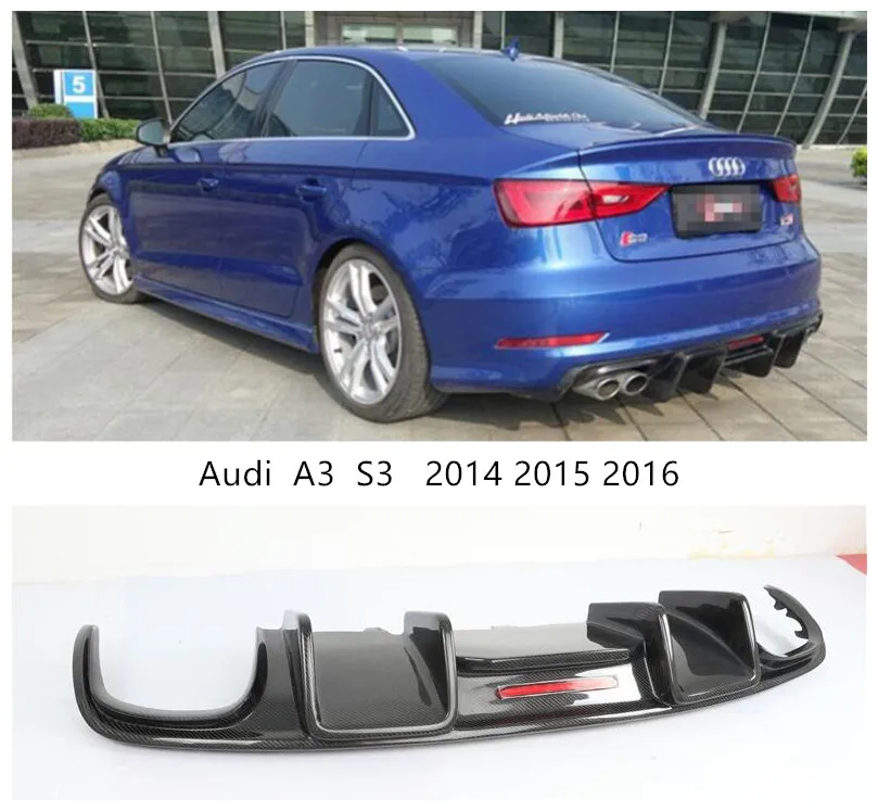 For Audi A3 S3 2014 2015 2016 Carbon Fiber Rear Lip Spoiler Bumper Diffuser Car Accessories