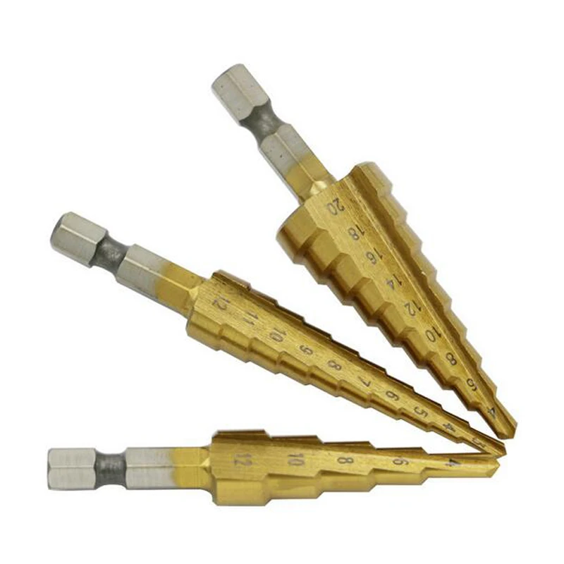 Brocas hexagonal hss 3 peças, brocas de aço de alta velocidade, conjunto de brocas de cone para metal, ferramentas elétricas, brocas de metal dz132