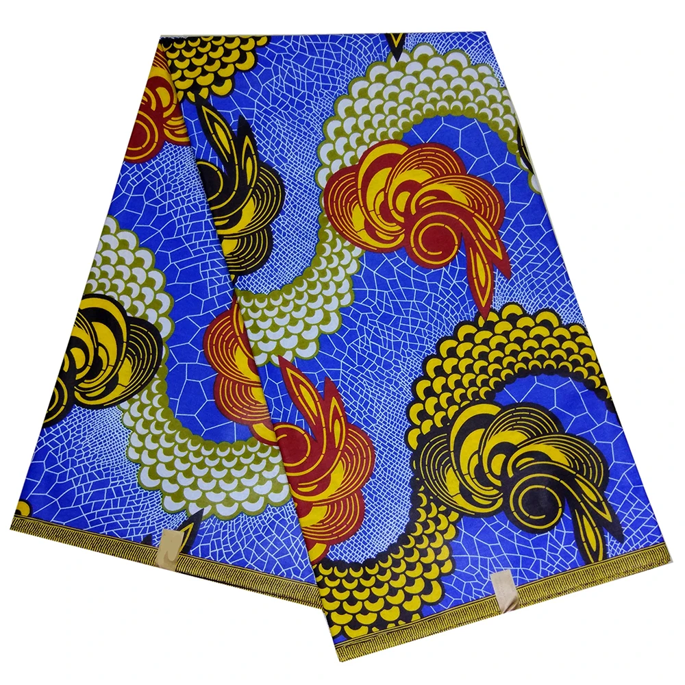 Fashion Design African Fabric 6 Yards\\lot 100% Cotton Blue African Wax Print Fabric For Women