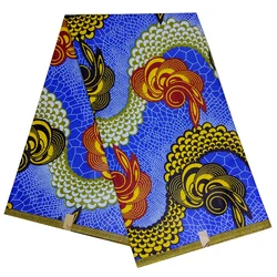 Tissu africain Design à la mode 100% coton, Wax bleue à imprimés pour femmes, 6 Yards par lot