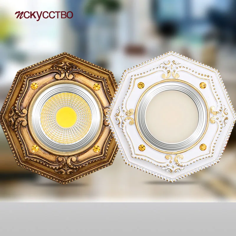 

American Octagon Resin Metal 3W 5W 7W Downlight Spot Light Recessed Ceilings Decoration Hole 6~9Cm Kitchen Living Room Led Lamp