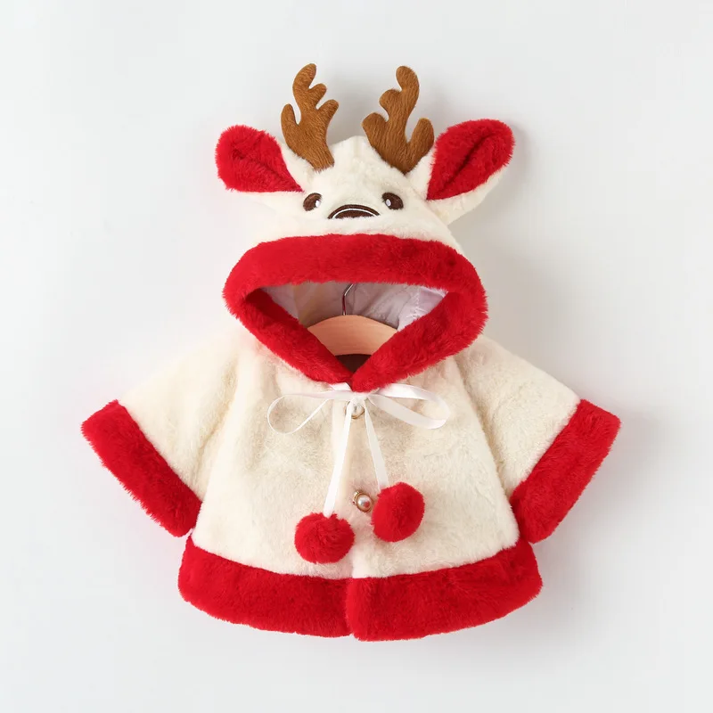 Cute Elk Plush Baby Jacket 2023 Autumn Winter Baby Girls Coat Warm Hooded Outwear Christmas Princess Cloak Toddler Girl Clothes