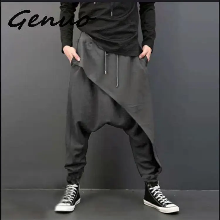 Genuo  Men Casual Drape Drop Crotch Harem Hip Hop Pants Trouser Baggy Dancing Pants Gothic Punk Style Harem Pants Men