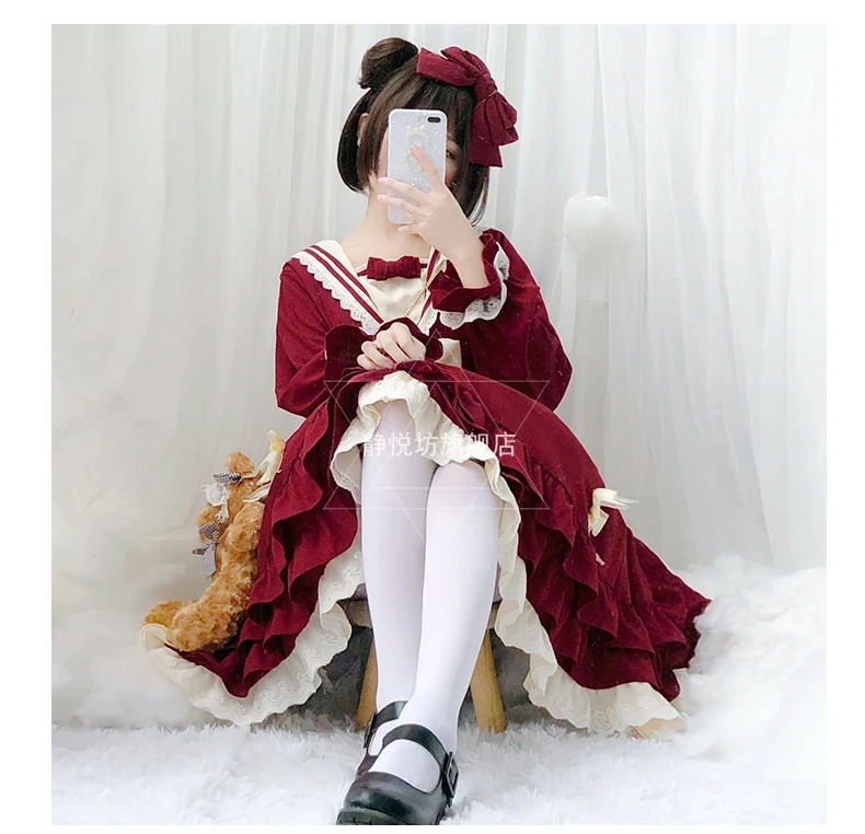 Palace princess sweet lolita dress retro elegante falbala vita alta abito vittoriano kawaii girl gothic lolita op loli cosplay