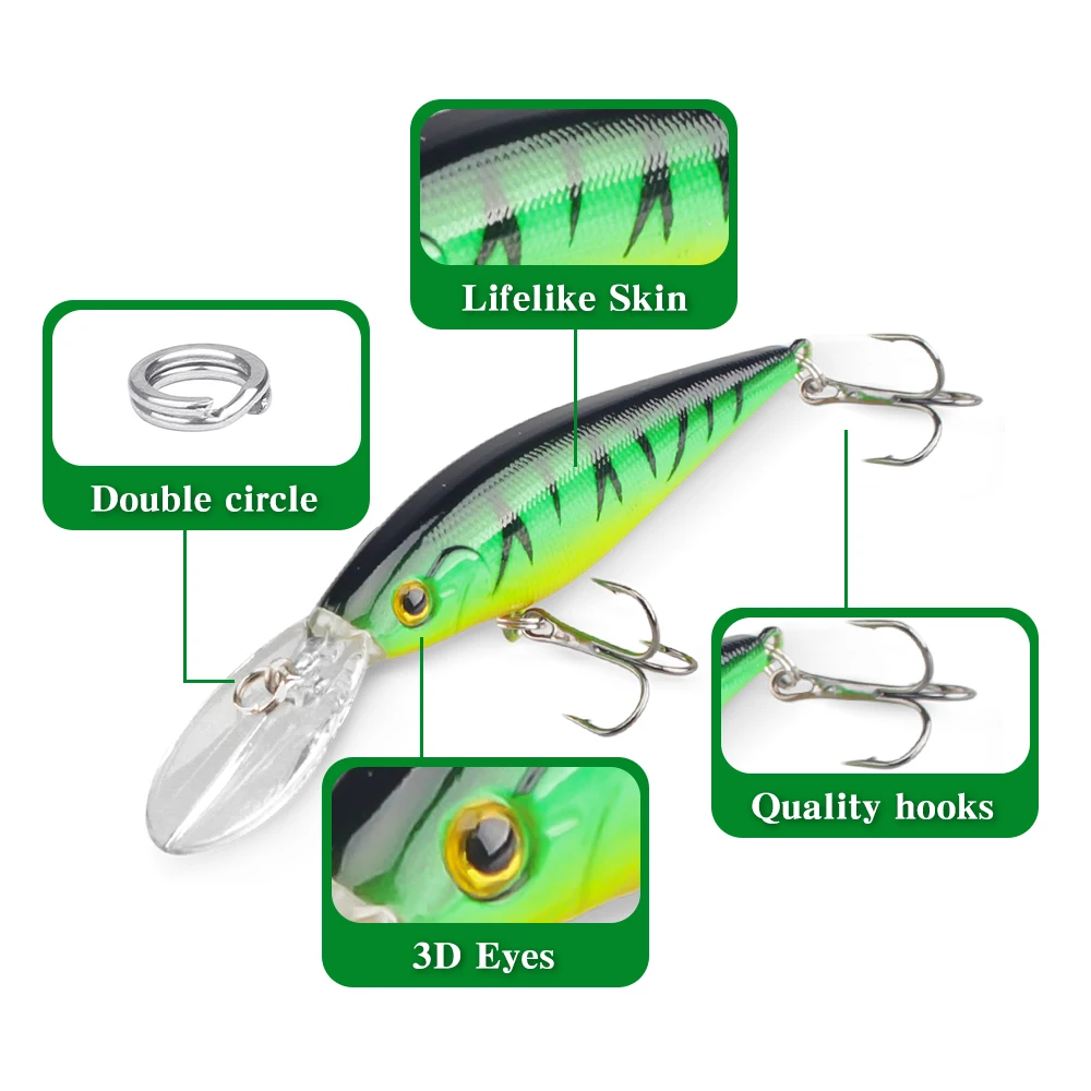 1Pcs 11cm 10.5g  Colorful Stripe Pattern Hard Bait Minnow Streak Fishing Lures Bass Fresh Water Hook Diving Perch Wobbler Fish