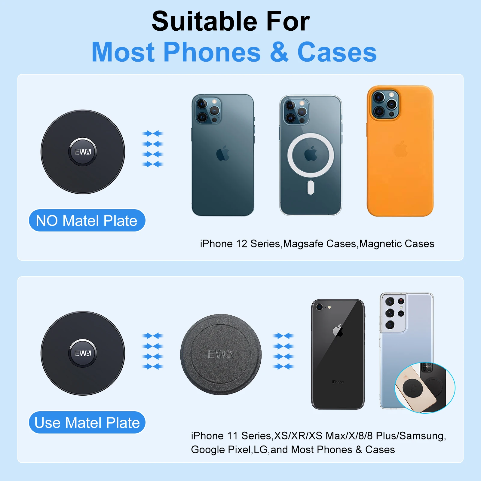 حامل هاتف مغناطيسي EWA متوافق مع حامل السيارة MagSafe لهاتف iPhone 14 13 12 Pro Max Mini وجميع الهواتف 360 °   تدوير حامل الذراع